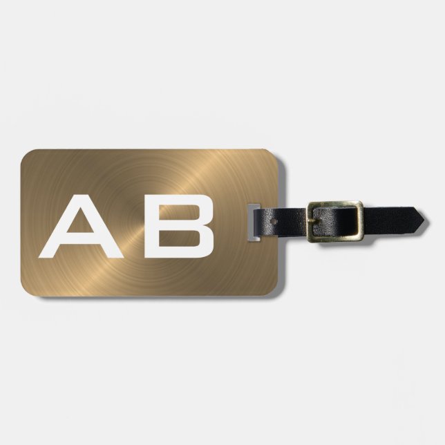 Goldene gebürstete metallische Monogramm-Initialen Gepäckanhänger (Vorderseite horizontal)