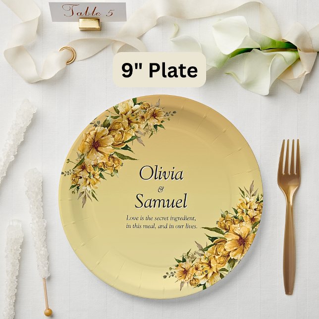 Goldene gelbe Blumen 9" Pappteller (Von Creator hochgeladen)