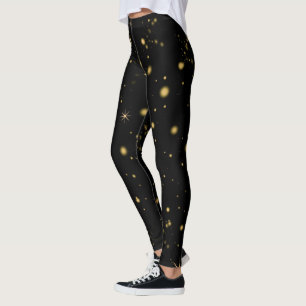 Goldene gelbe Sterne Schwarze Nacht Leggings