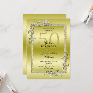 Goldene Gem & Glitzer 50. Goldene Geburtstagsparty Einladung