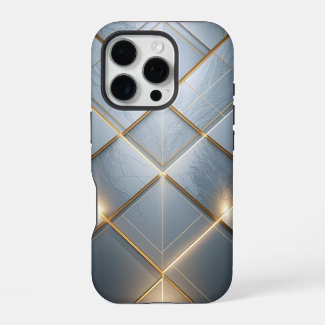 Goldene Geometrie Marmor Luxus Muster iPhone 16 Pro Hülle (Rückseite)