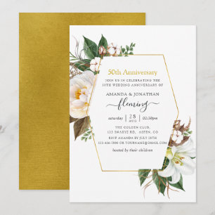Goldene geometrische Blumen zum 50. Hochzeitstag Einladung