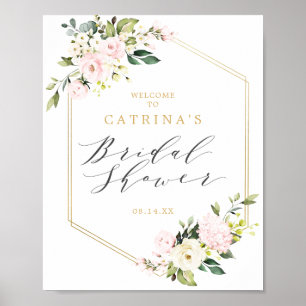 Goldene geometrische Blush-Blumen-Hochzeitsdusche- Poster