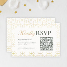 Goldene geometrische Bogen-Hochzeits-RSVP mit QR-C