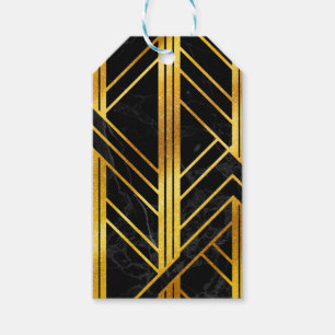 Goldene geometrische Diamant Art Deco auf schwarze Geschenkanhänger