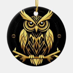 Goldene geometrische Eulenillustration Keramik Ornament