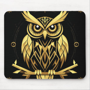 Goldene geometrische Eulenillustration Mousepad