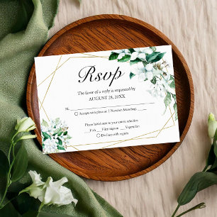 Goldene geometrische florale Grünpflanzen Hochzeit RSVP Karte