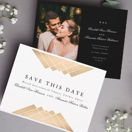 Goldene geometrische Gatsby-Folie Save the Date Ankündigung