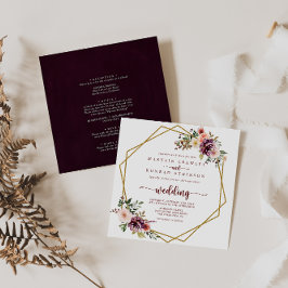 Goldene, geometrische Hochzeit mit Blumen Einladung