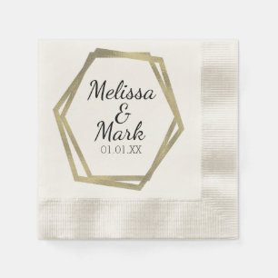 Goldene Geometrische Rahmen Hochzeitspaare Ecru Serviette