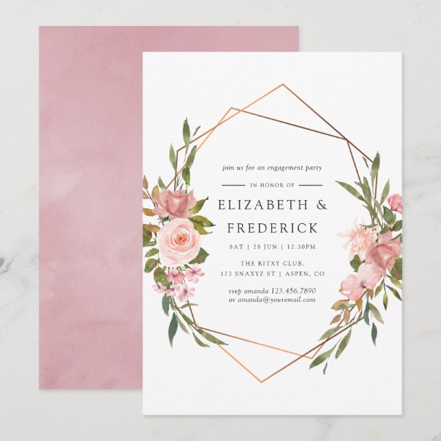 Goldene, geometrische Rosa- und Rose-Gold-Gruppe Einladung (Vorne/Hinten)