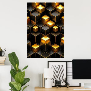 Goldene geometrische Schaltungstechnik Raumdekorat Poster