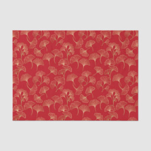 Goldene Ginkgoblätter auf Rot Elegant Botanisch (4 Seidenpapier