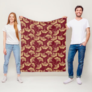 Goldene Ginkgoblätter auf Rot Elegante Botanik (6) Fleecedecke