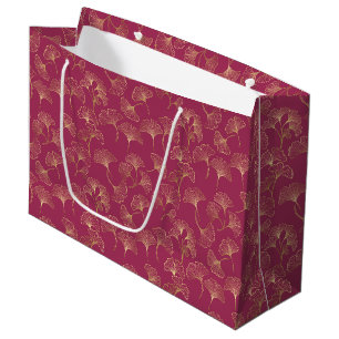 Goldene Ginkgoblätter Burgund Luxus Botanisch Große Geschenktüte