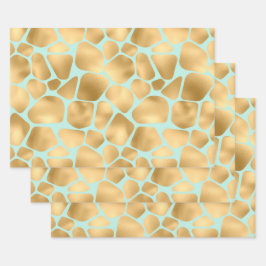 Goldene Giraffe mit Minzhintergrund Geschenkpapier Set