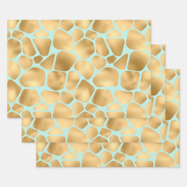 Goldene Giraffe mit Minzhintergrund Geschenkpapier Set (Set)