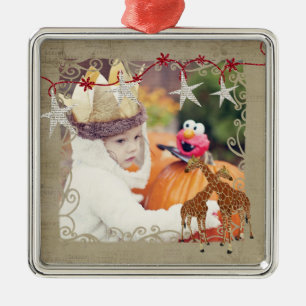Goldene Giraffen Sternennacht Foto-Ornament Ornament Aus Metall