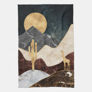 Goldene Giraffen-Wüstenlandschaft & Marmorberg Geschirrtuch