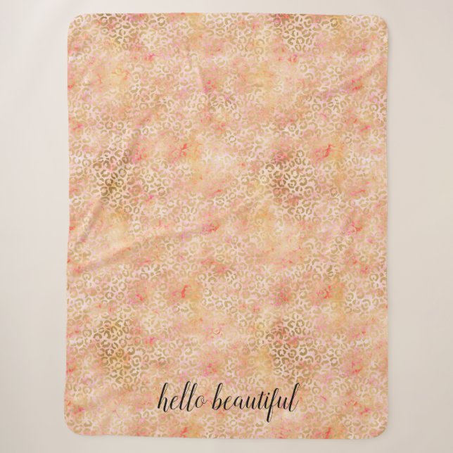 Goldene Girl Pfirsich Rosa Leopardene Printwerbung Sherpadecke (Vorderseite)