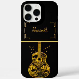Goldene Gitarrenkunst Captures Natur und Musik iPhone 16 Pro Max Hülle