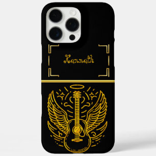 Goldene Gitarrenkunst mit Angelflügeldesign iPhone 16 Pro Max Hülle