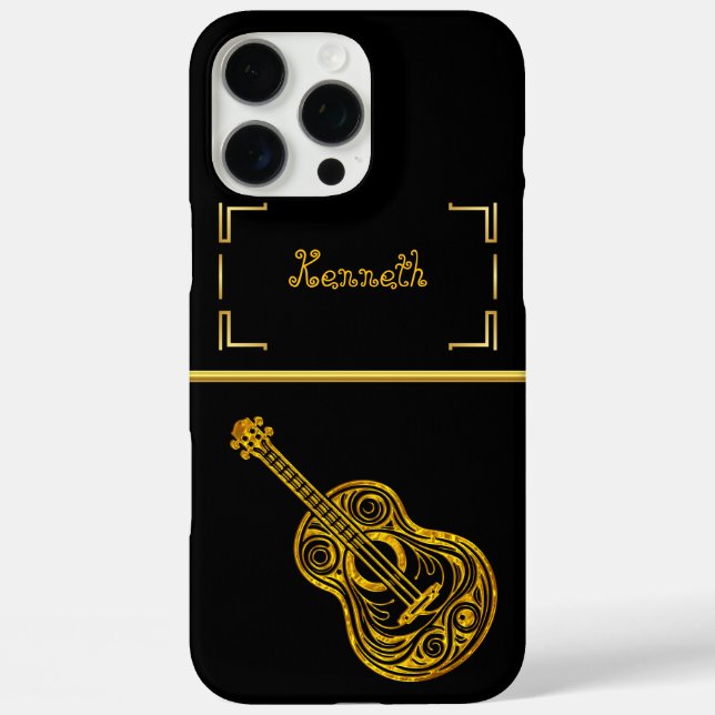 Goldene Gitarrenkunst präsentiert komplexe Designs iPhone 16 Pro Max Hülle (Rückseite)