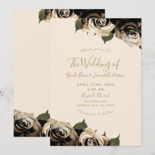 Goldene Glam Blumenbeete Rose Elegante Pfirsichkir Einladung