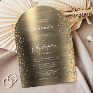 Goldene Glam Brushed Metal Glitzer Arch Wedding Einladung