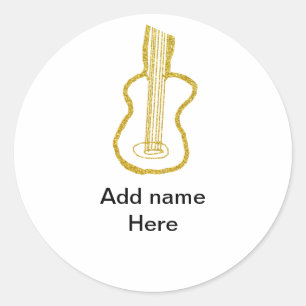 Goldene Glitter-Akustikgitarre Name hinzufügen Kri Runder Aufkleber