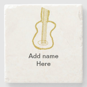 Goldene Glitter-Akustikgitarre Name Kritzelei Steinuntersetzer