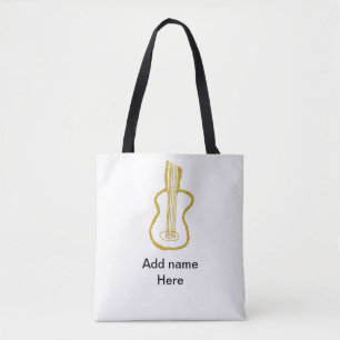 Goldene Glitter-Akustikgitarre Name Kritzelei Tasche