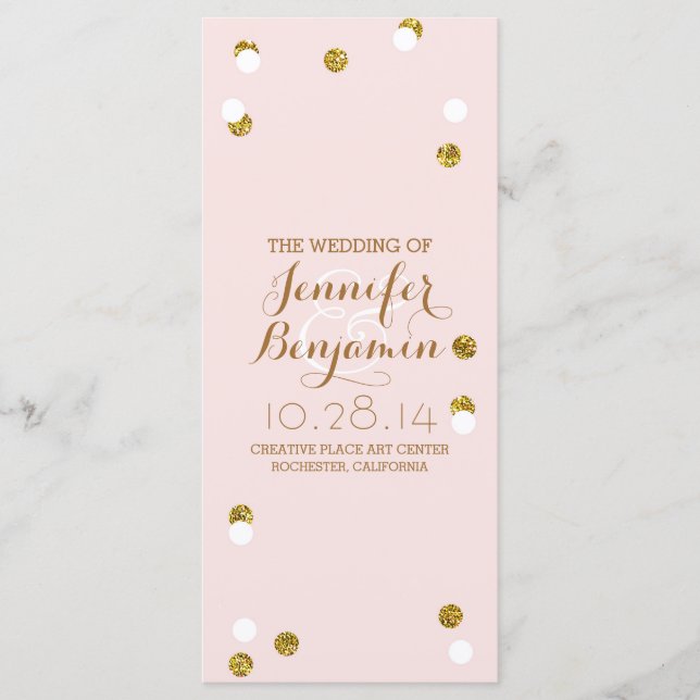 goldene Glitter-Konfetti-Blush-Hochzeitsprogramme Programm (Vorderseite)
