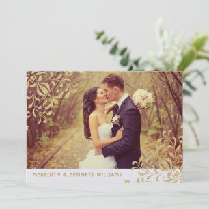Goldene Glitter-Ornament-Monogramm-Hochzeitsfoto Dankeskarte