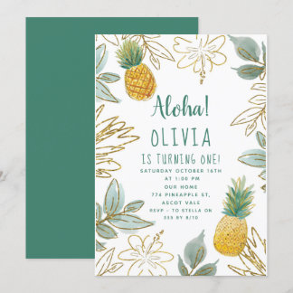 Goldene Glitzer Ananas Geburtstagsparty Einladung