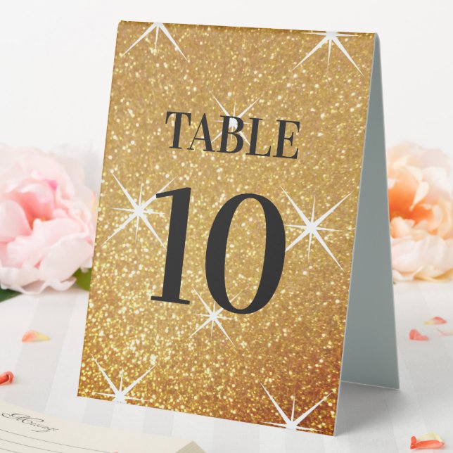 Goldene Glitzer-Brillanz für die Tischnummer Tischaufsteller (In Situ (Hochzeit))