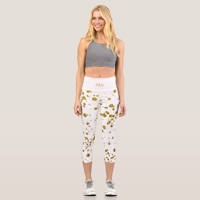 Goldene Glitzer Capri Leggings (Vorderseite)