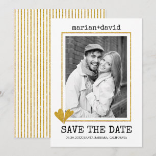 Goldene Glitzer-Herz Schreibmaschine Hochzeit-Foto Save The Date