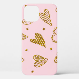 Goldene Glitzer-Herzen: rosa Hintergrundmuster Case-Mate iPhone Hülle