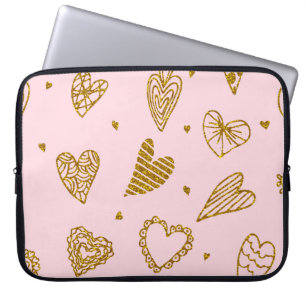 Goldene Glitzer-Herzen: rosa Hintergrundmuster Laptopschutzhülle