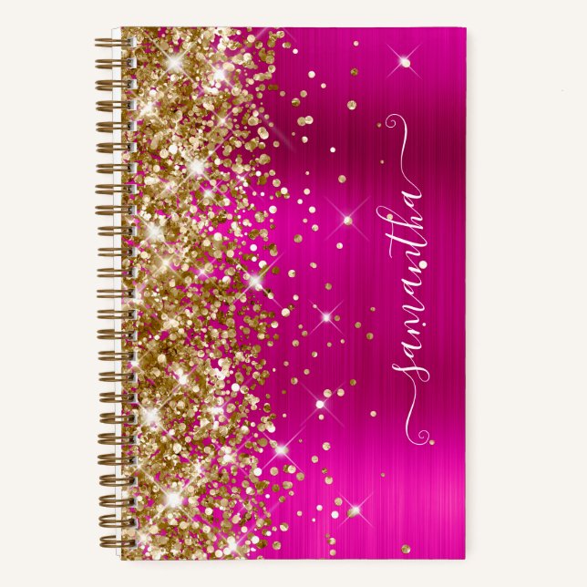 Goldene Glitzer Hot Pink Foil Girly Signature Notizbuch (Vorderseite)