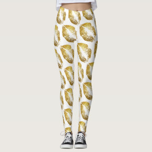 Goldene Glitzer Lippen Modernes Weiß Leggings