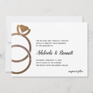 Goldene Glitzer Rings Moderne Hochzeit Einladung