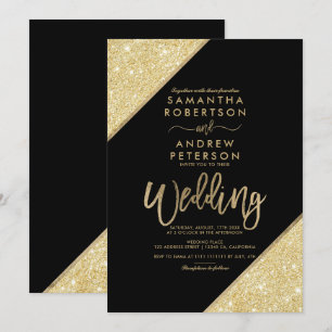 Goldene Glitzer Stripe Typografie schicke Schwarze Einladung