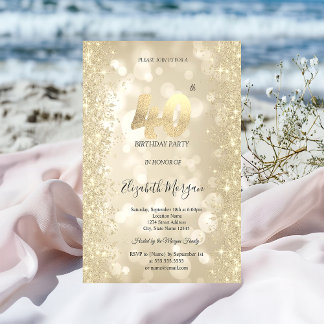 Goldene Glitzerdiamanten Bokeh 40. Geburtstag Einladung