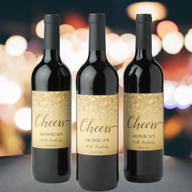 Goldene Glitzern Geburtstagsparty personalisiert Weinetikett (Von Creator hochgeladen)