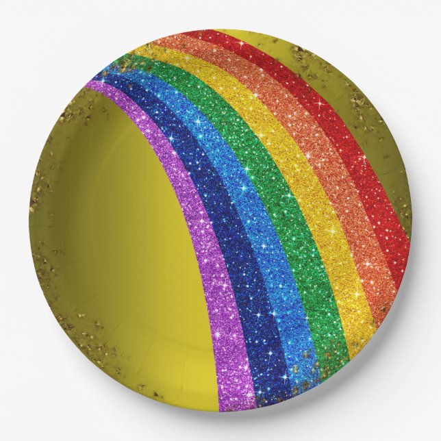 Goldene Glitzern und Glitzer Rainbow Einhorn Party Pappteller (Vorderseite)