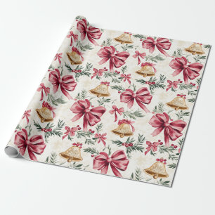 Goldene Glocken rosa Schleifen Weihnachten  Geschenkpapier