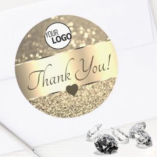 Goldene Golden Glitzer Stars Danke-Logo Runder Aufkleber